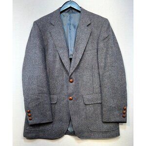 Vintage Oldsridge Holder-Reid Mens Wool Blazer Leather Buttons Gray Blue 42R